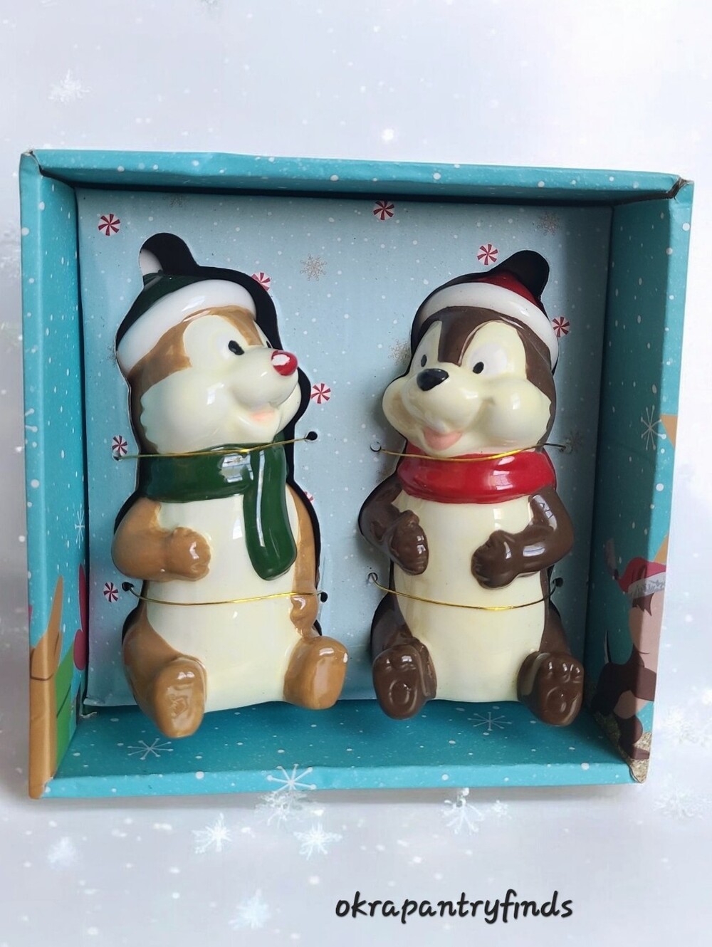 New in Box Disney Chip 'n Dale Christmas Ceramic Salt and Pepper Shakers